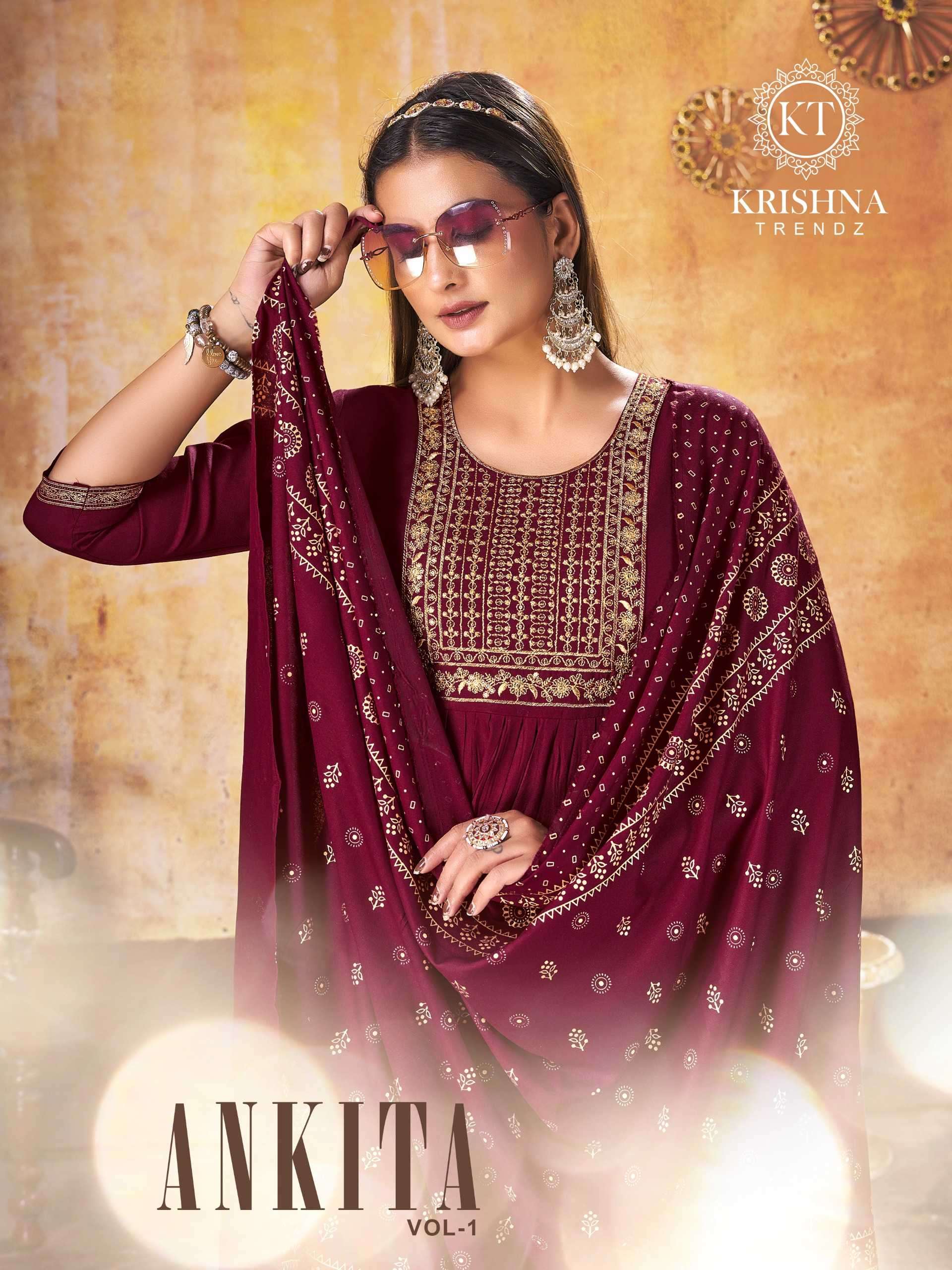 krishna trendz ankita vol 1 series 1001-1008 rayon readymade suit 