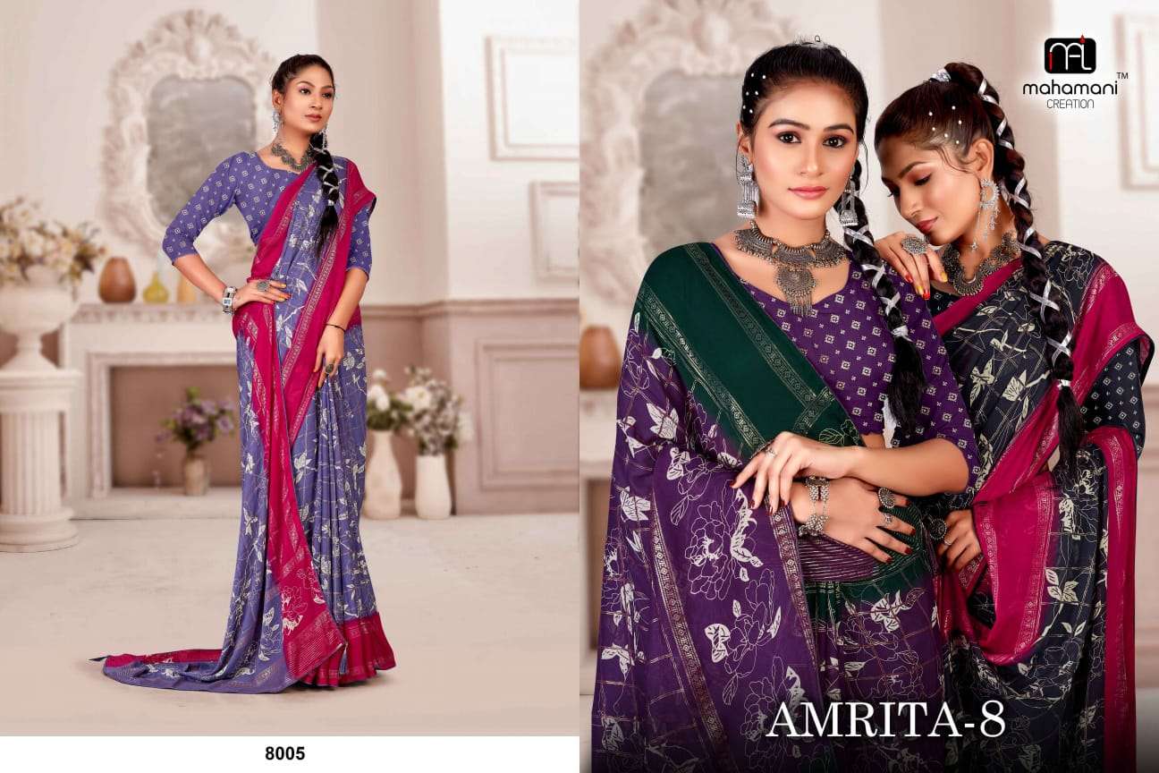 Mahamani Amrita vol 8 designer heavy moss Foil print saree