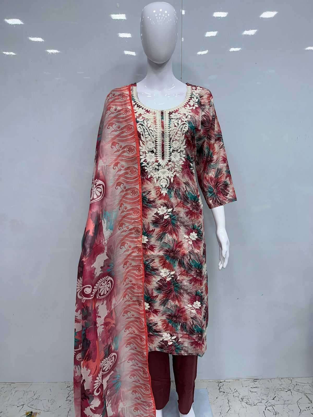 piroi presents cotton print classic look lakhnavi embroidery readymade suit