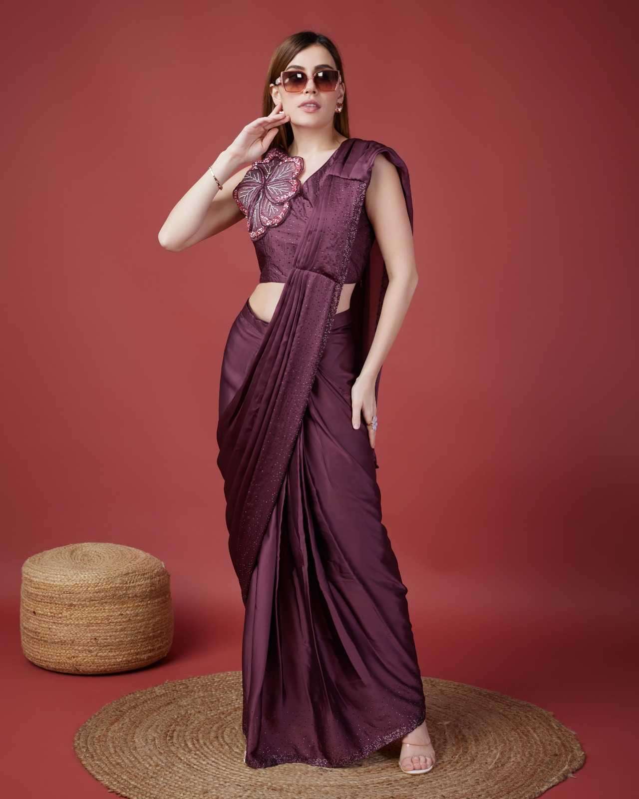 pr kat10210 new design satin silk stylish look swarovski work ready to wear sarees