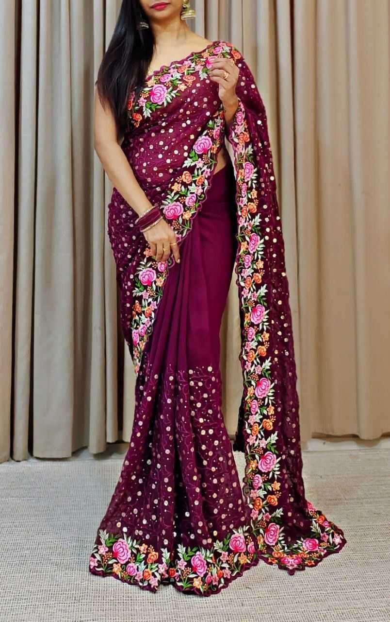 pr kc 764 new launch stylish multy colour embroidery sequins work saree 