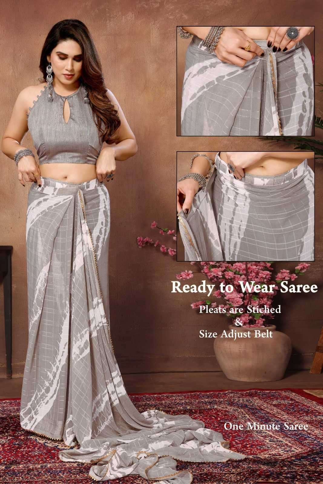 pr tarika stylish georgette hit design pleats are stitch size adjust belt one minute saree