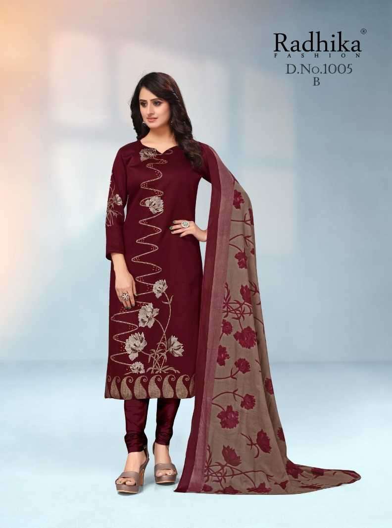 radhika fashion jivika series 1005 pure heavy zam cotton suit