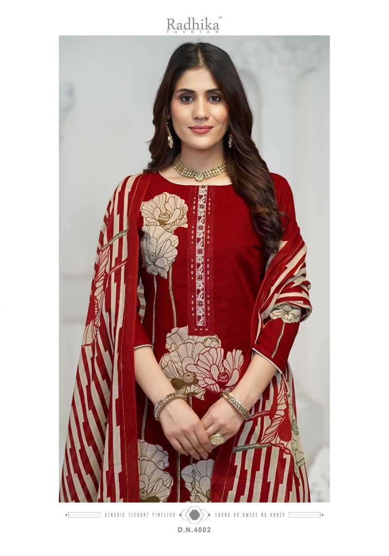 radhika flower valley series 4001-4002 pure camric cotton suit