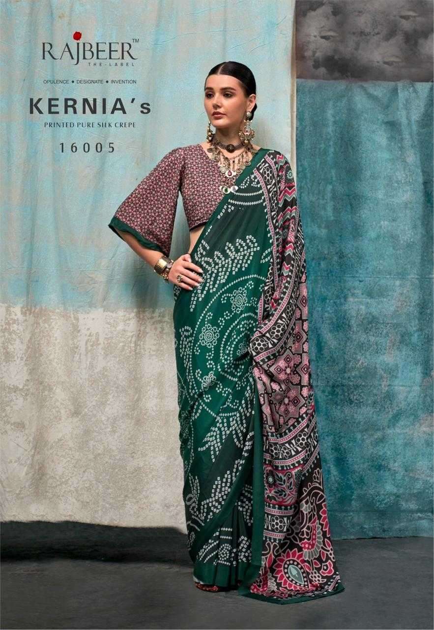rajbeer kernia’s series 16001-16010 pure silk crape saree