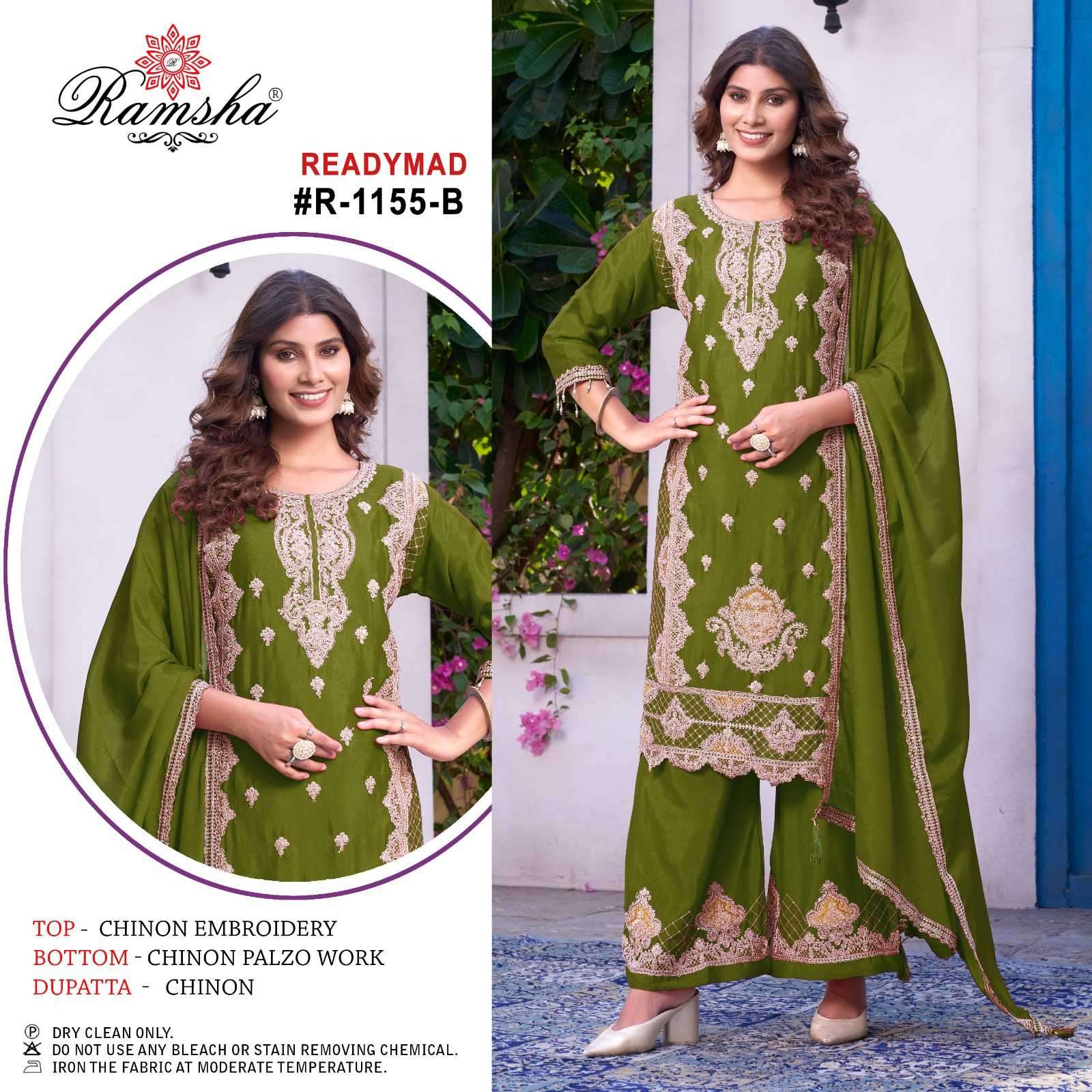 ramsha R-1155 chinon embroidery readymade suit 