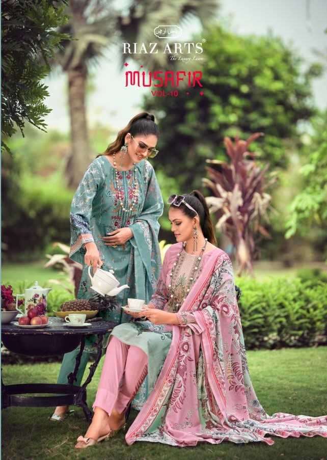 riaz arts musafir vol 10 series 10001-10008 pure karachi lawn suit 