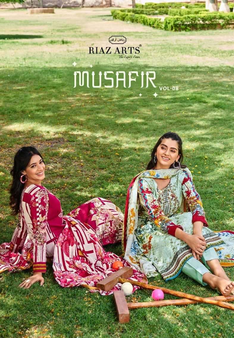 riaz arts musafir vol 8 series 3501-3506 pure karachi lawn suit 