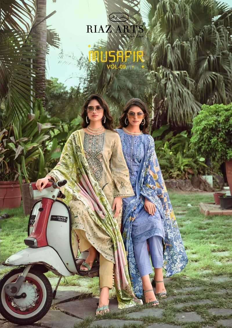 riaz arts musafir vol 9 series 11001-11006 pure karachi lawn suit 