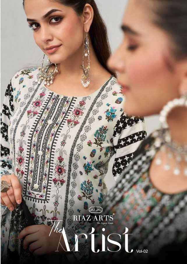 riaz arts the artist vol 2 series 3601-3608 pure lawn cambric suit 