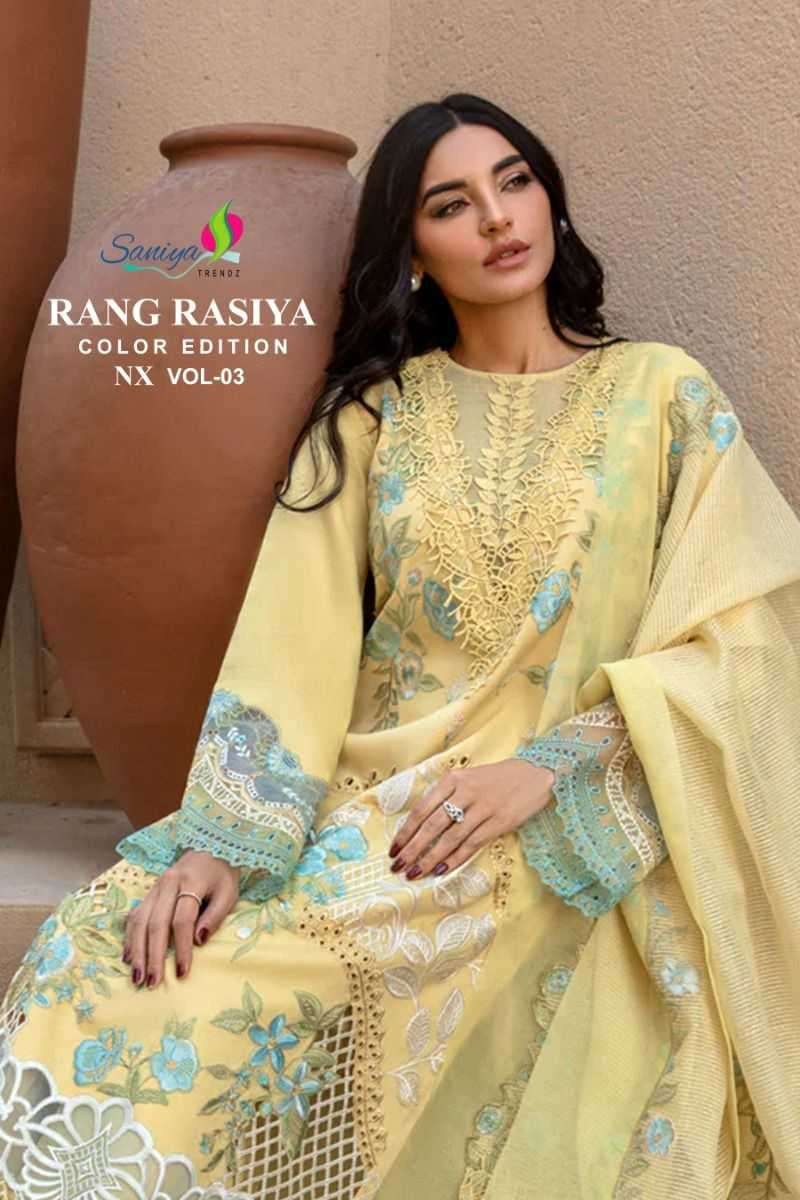 saniya trendz rang rasiya nx vol 3 series 3003 cotton suit 