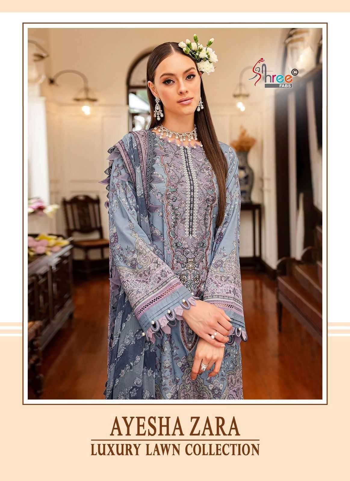 shree fabs ayesha zara luxury lawn collection series 3623-3628 pure cotton suit 