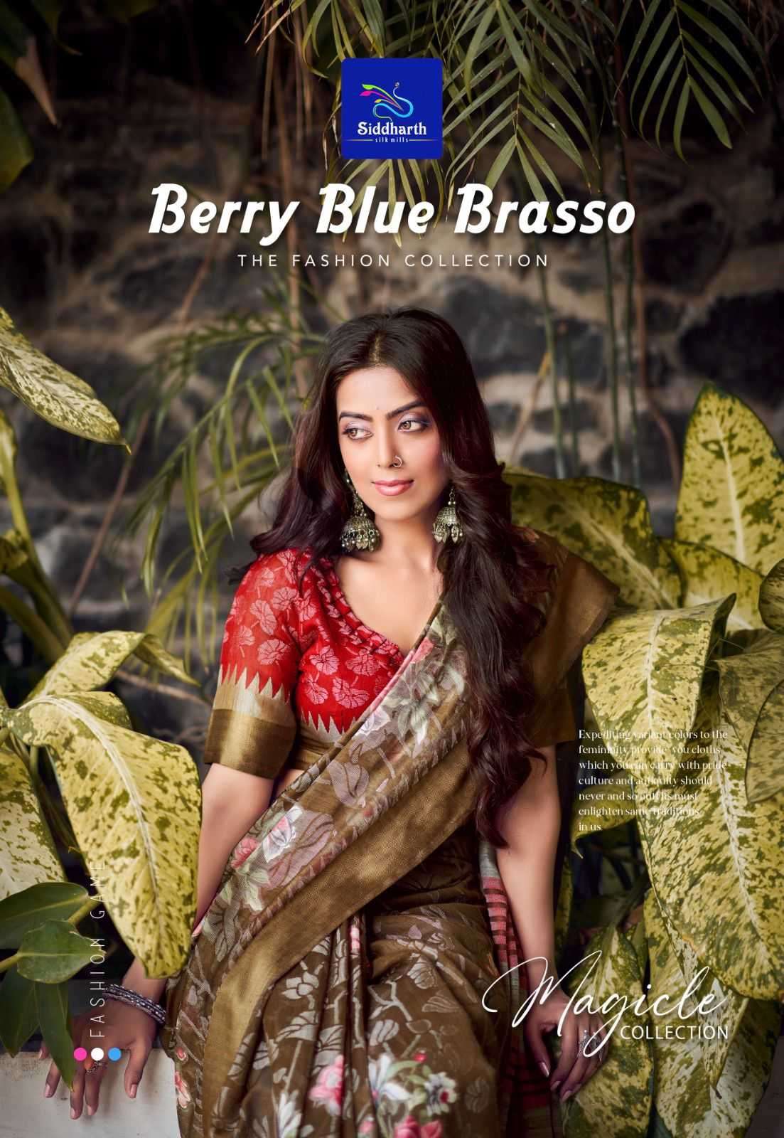 siddharth silk mills berry blue brasso series 3101-3109 brasso saree