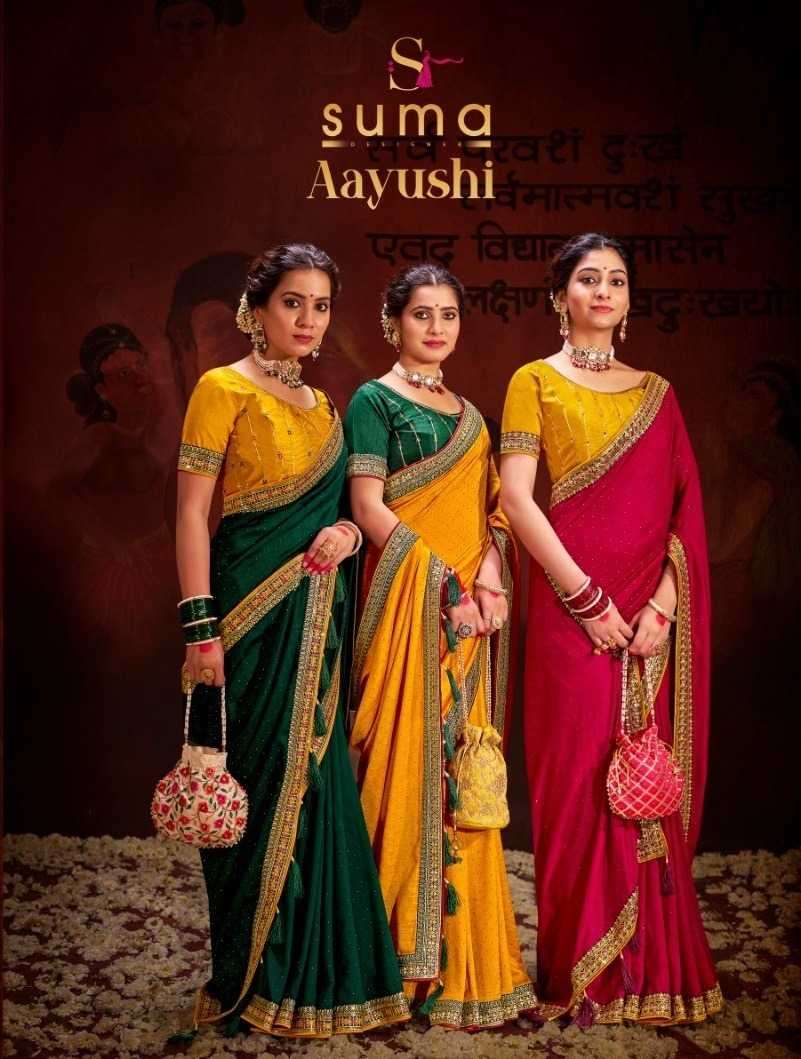 suma designer aayushi vol 1 series 4001-4009 Heavy vichitra bluming saree