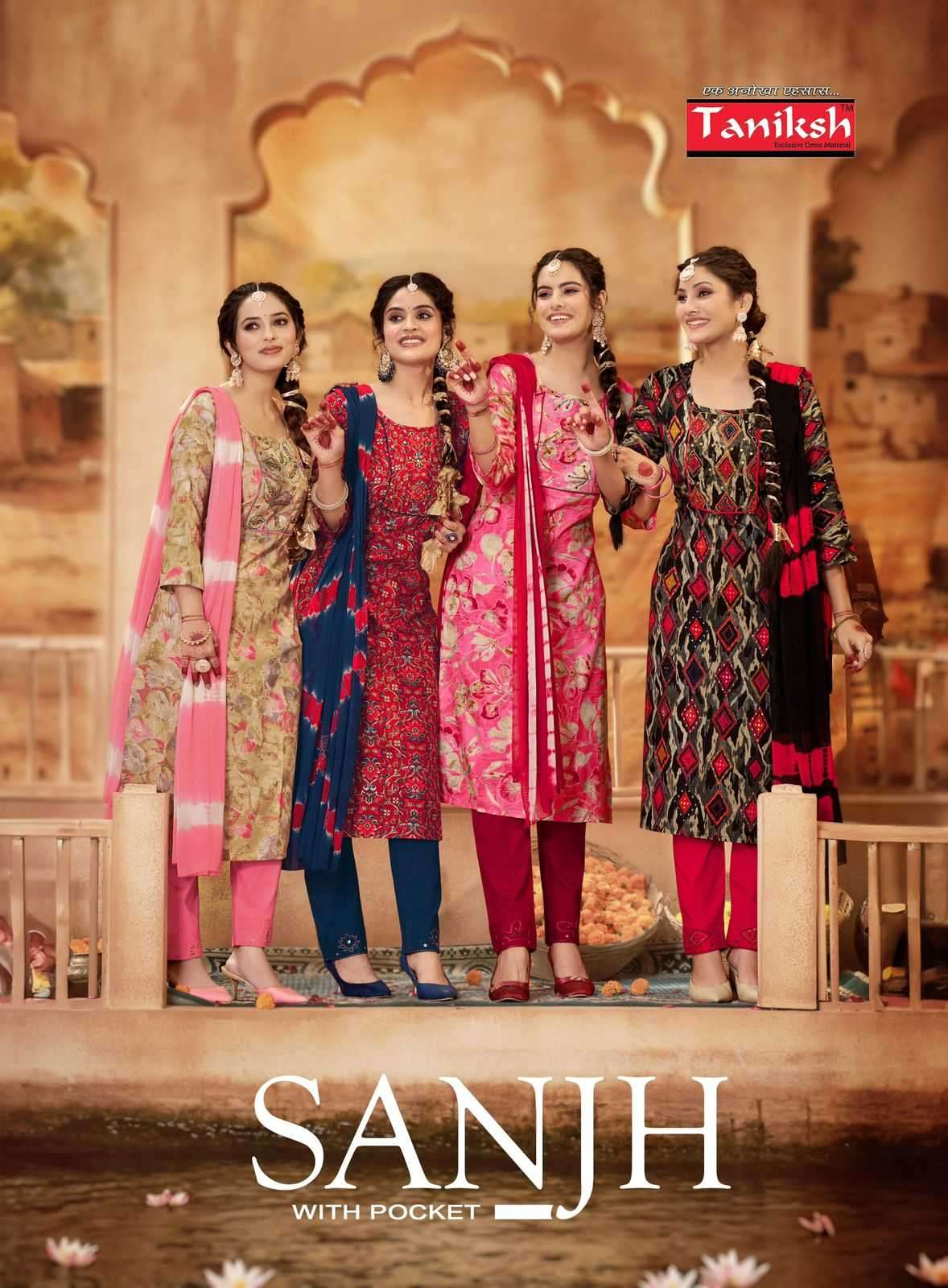 taniksh sanjh vol 1 series 1001-1010 rayon readymade suit 