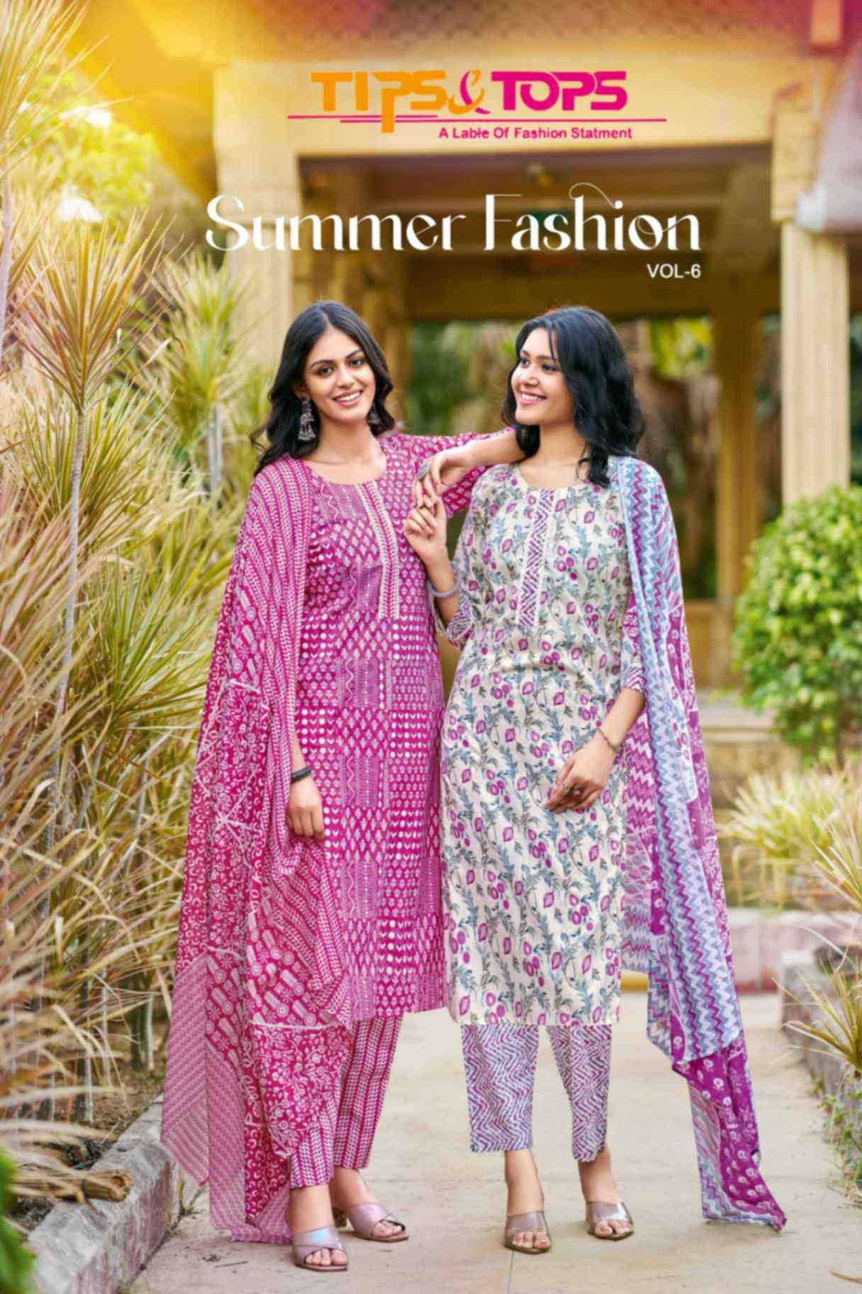 tips & tops summer fashion vol 6 series 1001-1006 cotton readymade printed suit 