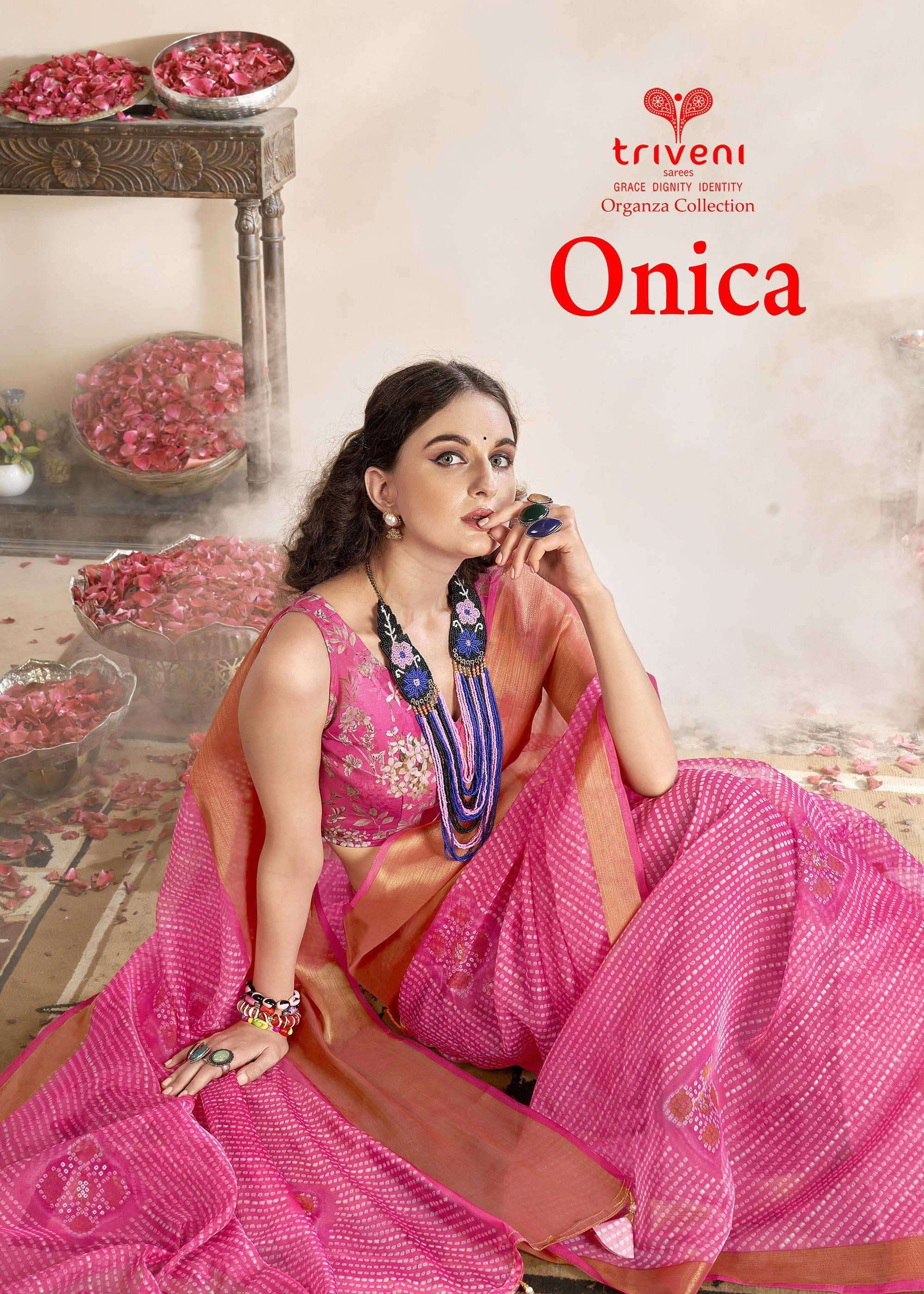 triveni onica series 17451-17458 organza saree