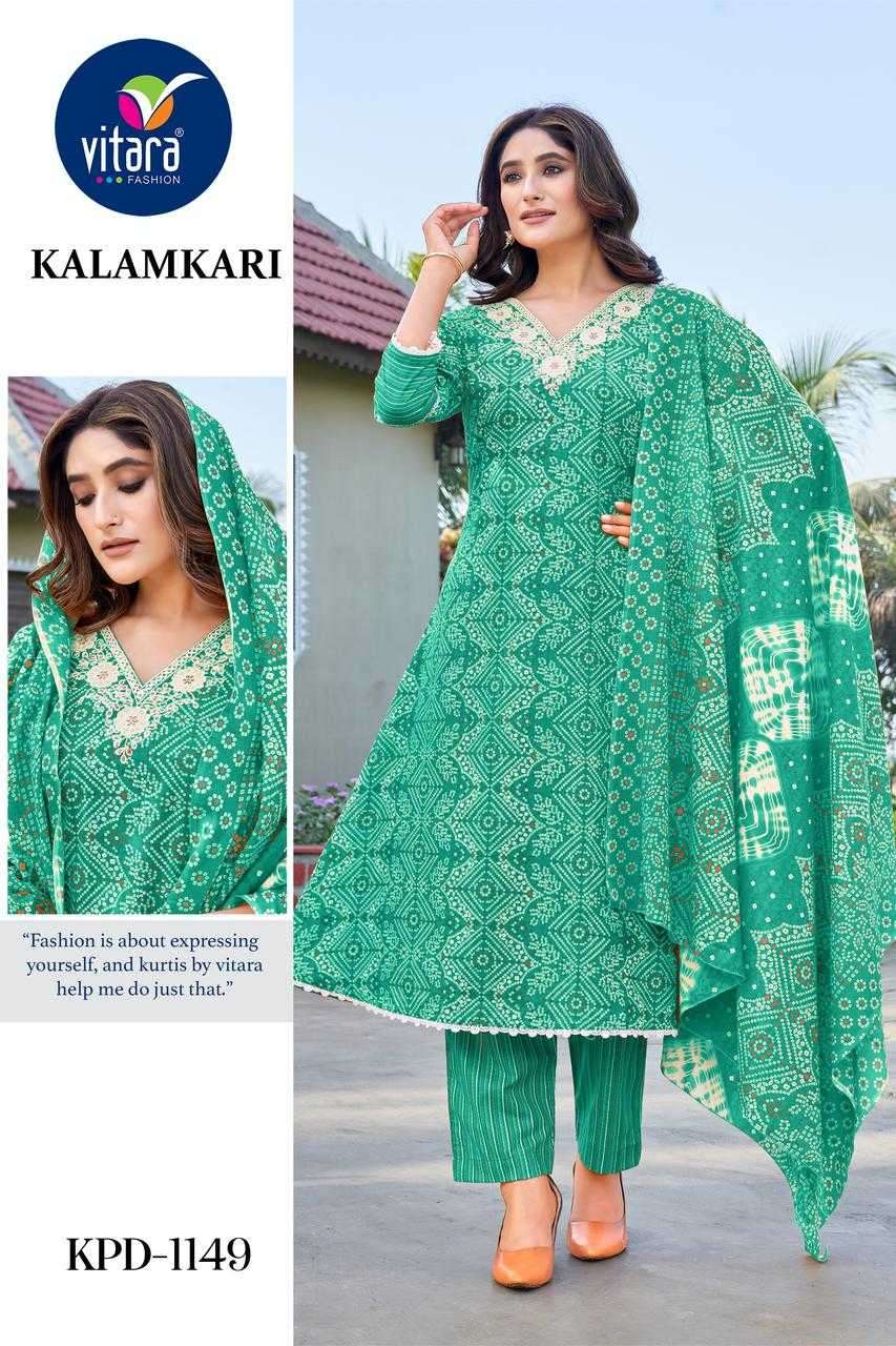 vitara fashion kalamkari series 1147-1149 pure cotton readymade suit 