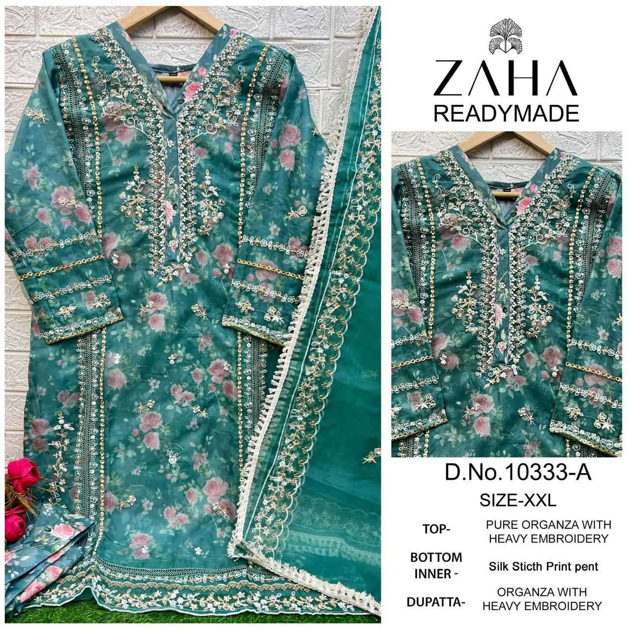 zaha 10333 organza embroidered pakistani readymade suit 