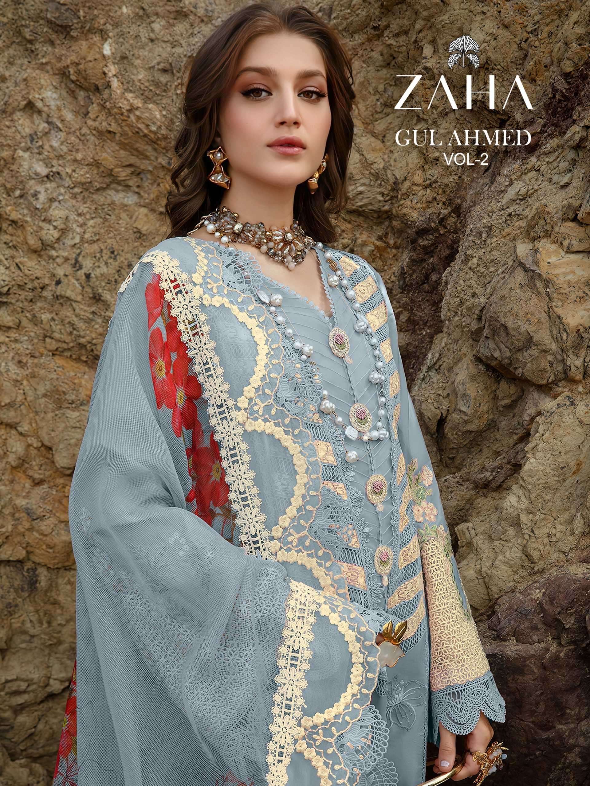 zaha gul ahmed vol 2 series 10331 pure cambric cotton suit 