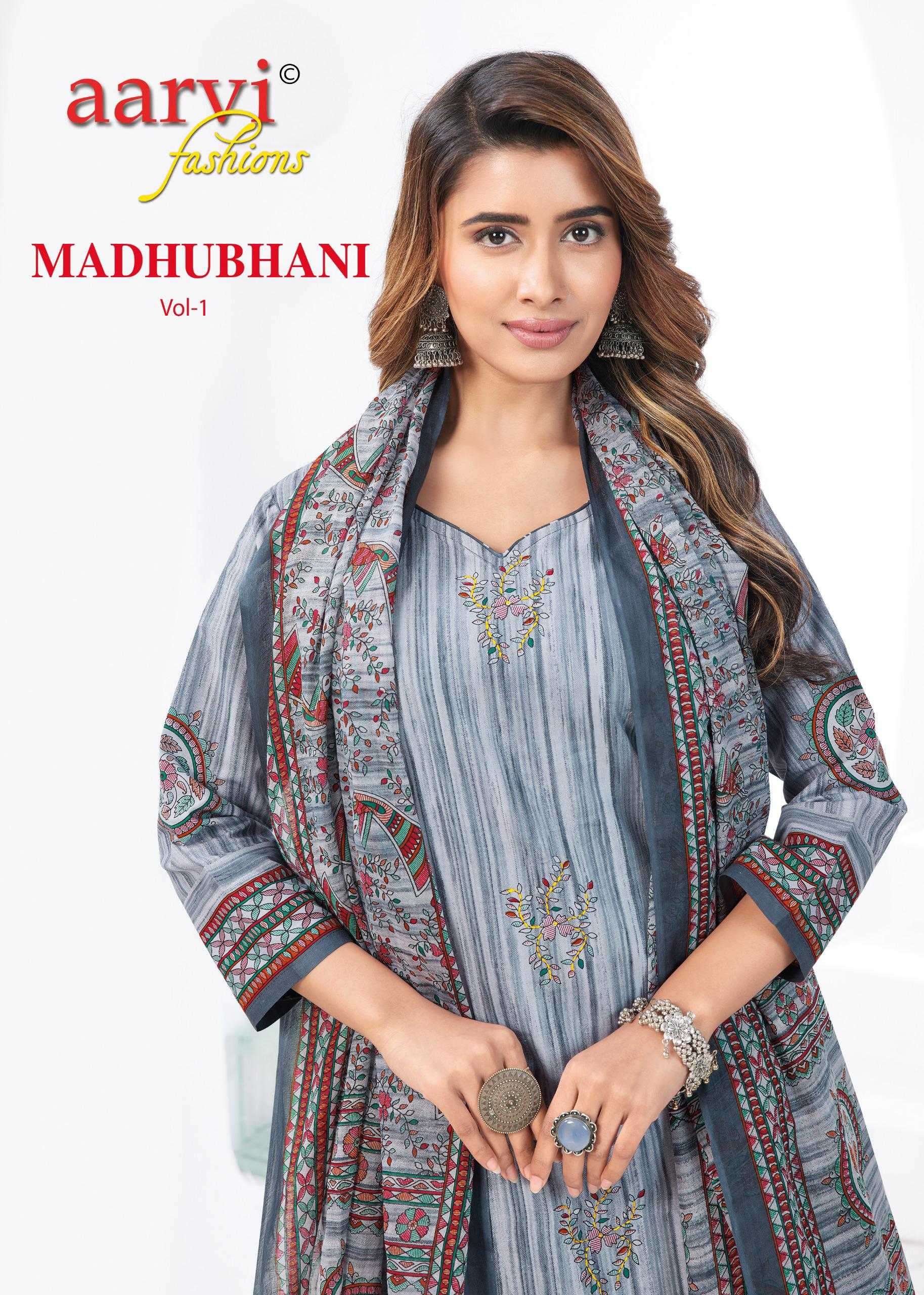 aarvi fashion madhubani vol 1 series 7348-7353 cotton readymade suit 