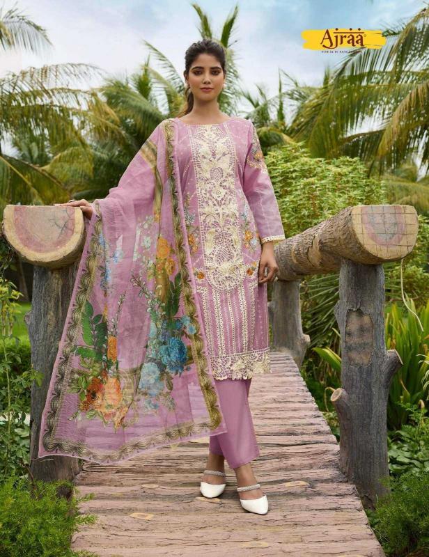 ajraa sarthi lawn cotton with heavy embroidery readymade suit 