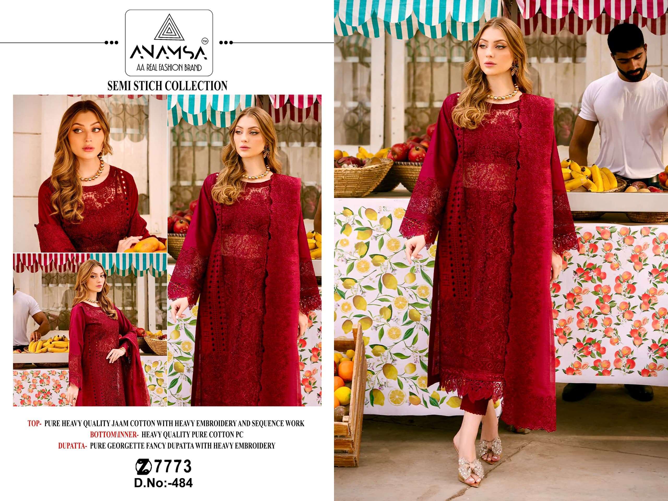 Anamsa-484 designer Heavy Pure Export Quality Jaam Cotton suit