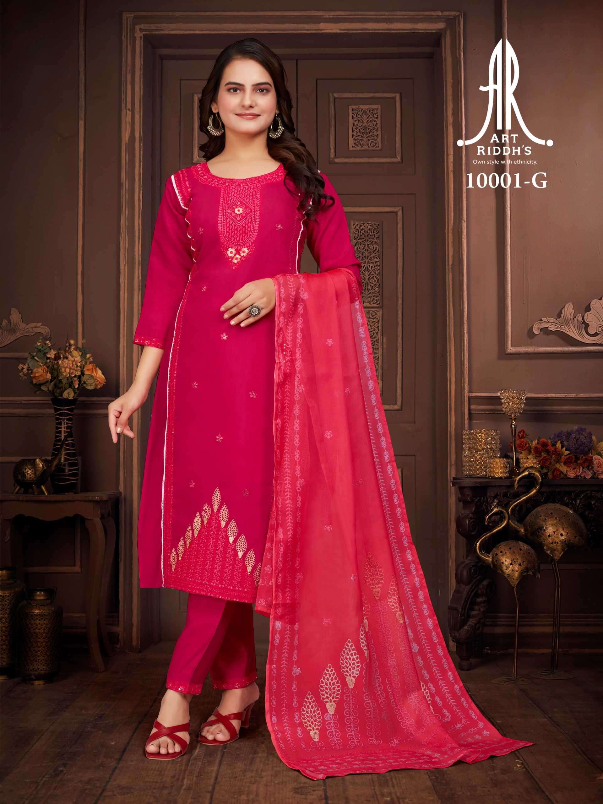 art riddhs 10001 chanderi readymade suit 