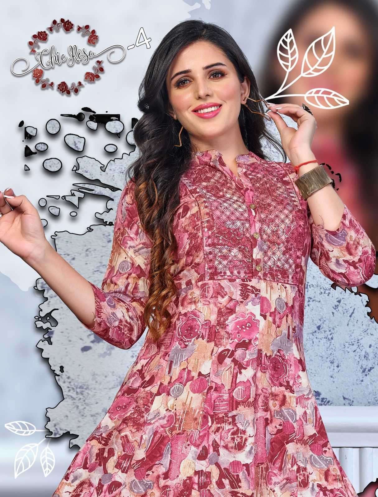 Beauty Queen Chic Rose-4 series 1021-1026  14 kg Rayon Foil Print kurti