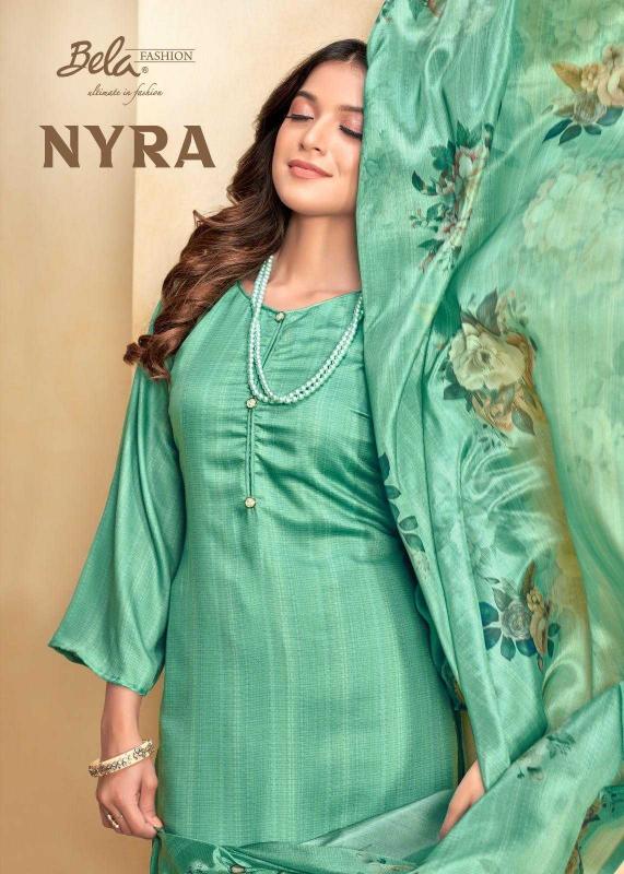 bela nyra series 4662-4668 satin silk digital print suit 