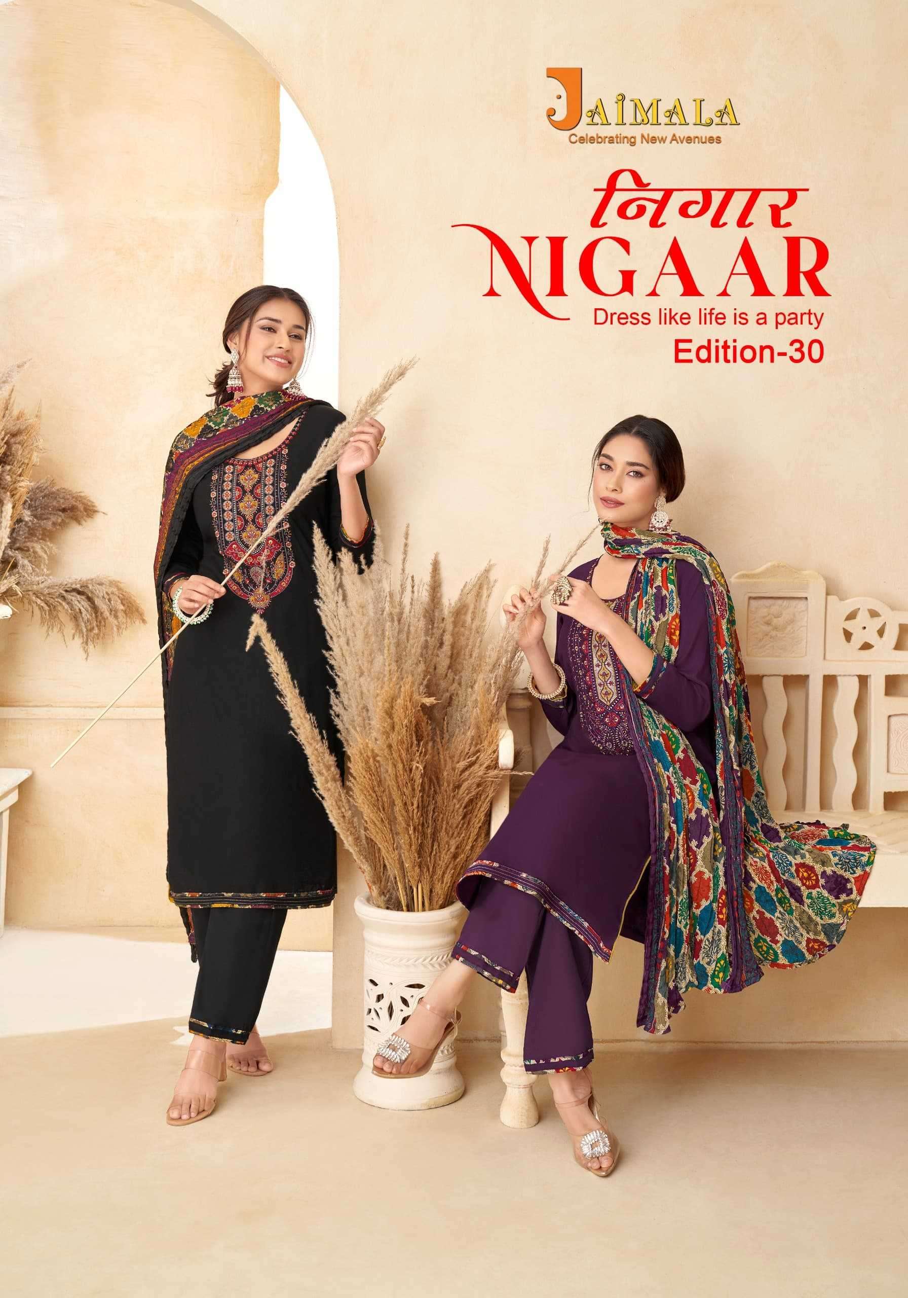 jaimala nigaar vol 30 series 1576001-1576008 Pure Reyon Slub suit