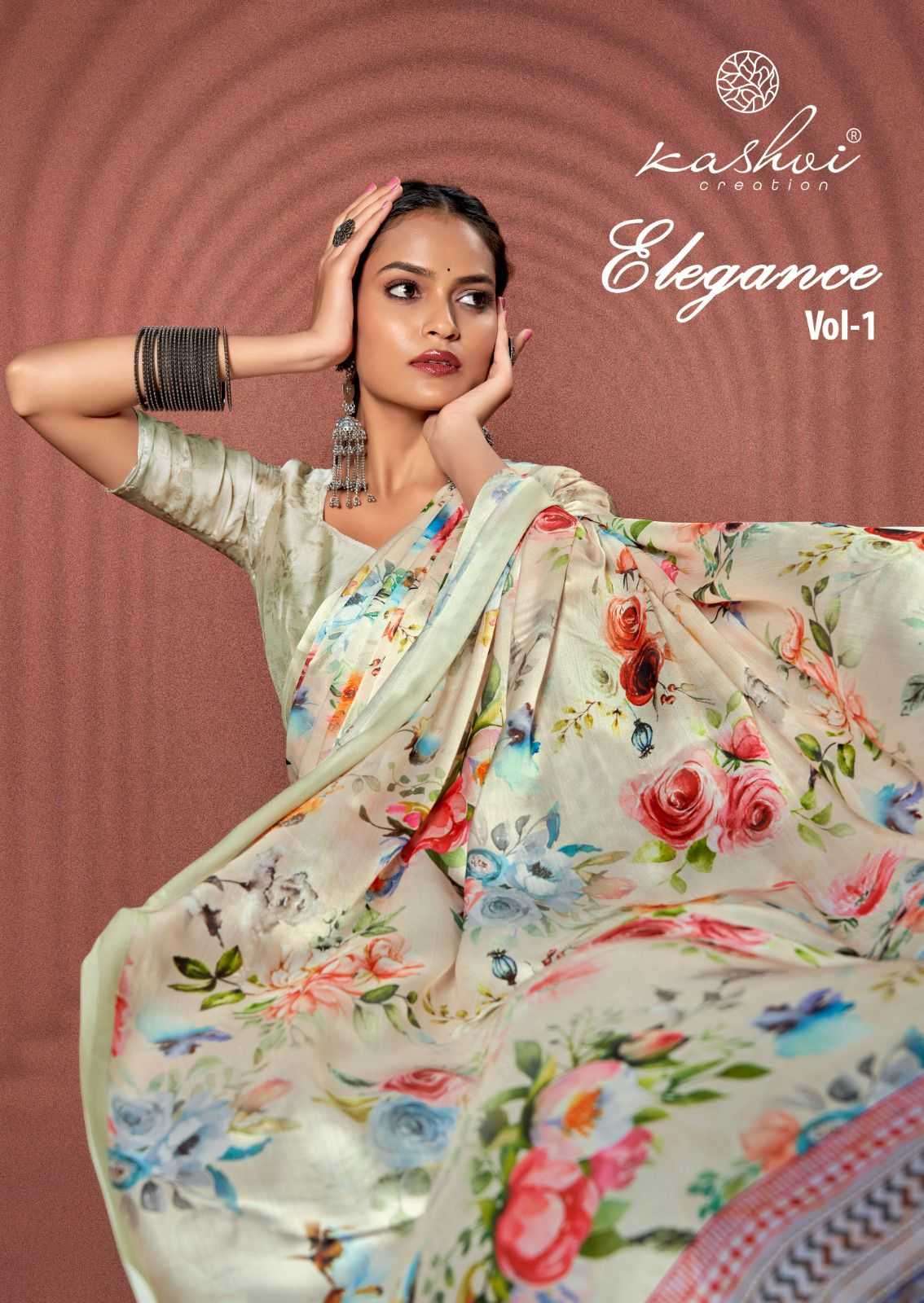 kashvi elegance vol 1 series 1001-1008 satin chiffon saree