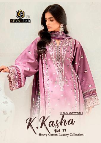 Keval K Kasha Vol-11 series 11001-11006 Pure Heavy Lawn Cotton suit