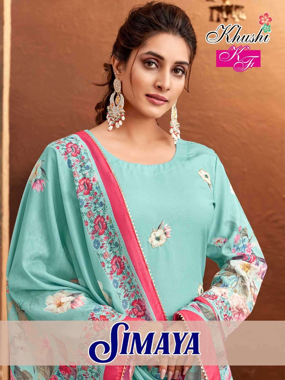 khushi fashion simaya series 3001-3006 muslin digital silk readymade suit 