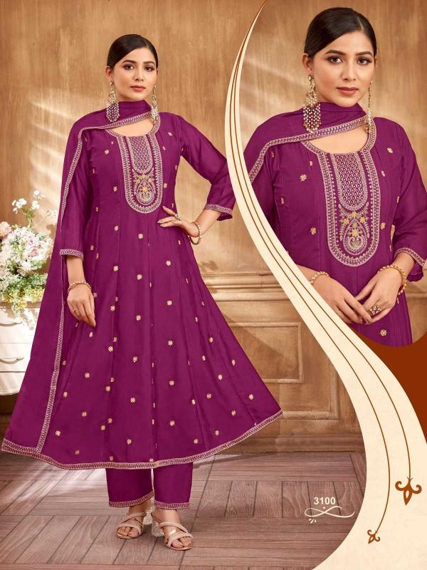 ladies flavour series 3099 to 3102 Vichitra  With Embroidery readymade suit 