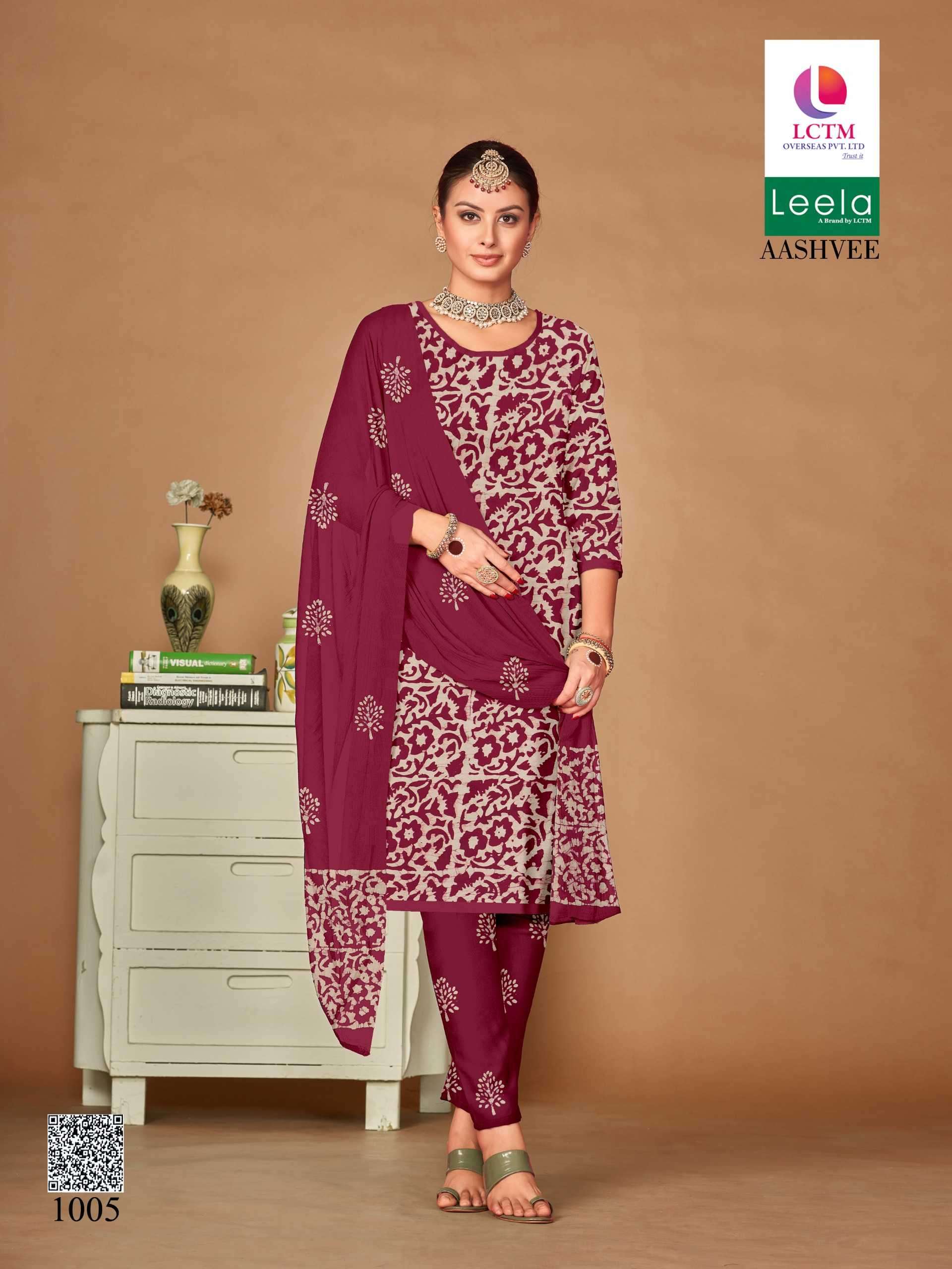 leela aashvee series 1001-1006 cotton printed suit 