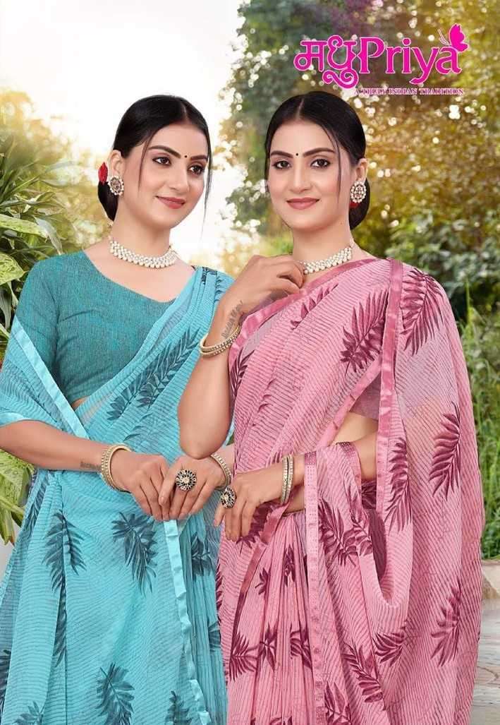 madhupriya kulfi 1085 series 1001-1008 chiffon saree