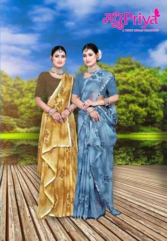 madhupriya kulfi 1089 series 1001-1008 chiffon saree