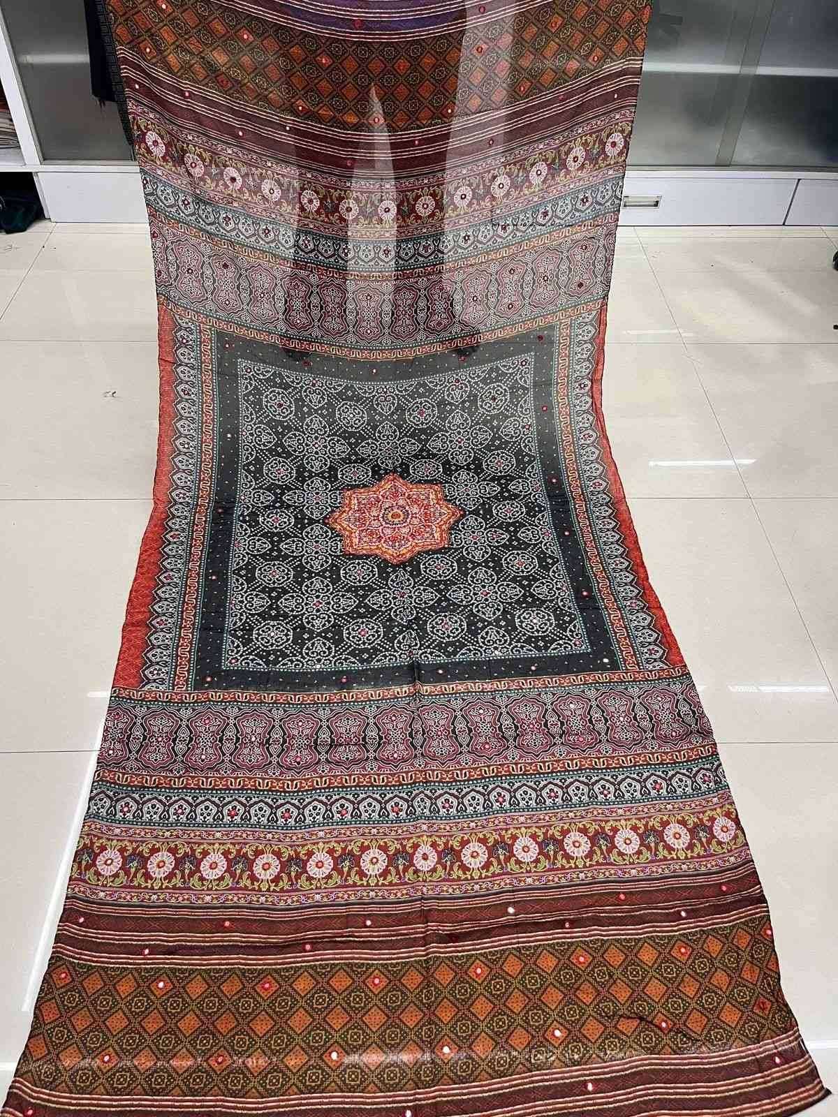 pr chinon print with mirror work comfortable dupatta