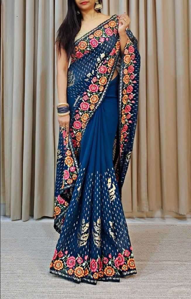 pr ds 629 georgette heavy sequence work festival wear saree 