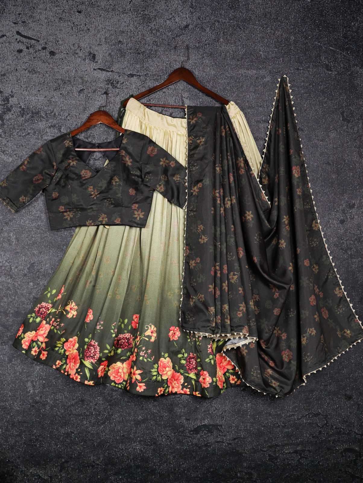 pr lnb1018 tussar silk stylish look print stitch lehenga unstitch blouse with dupatta