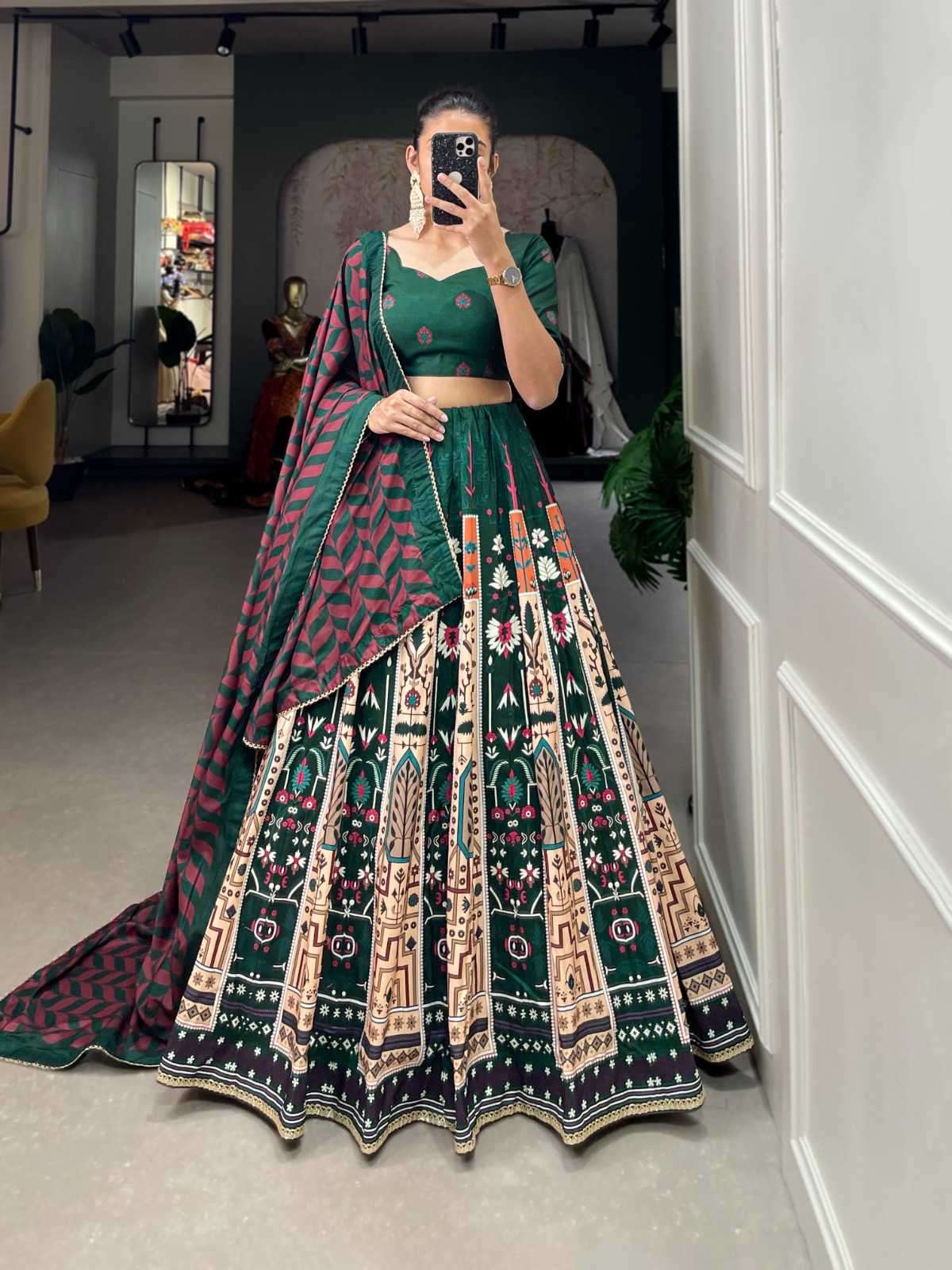 pr lnb1253 vaishali silk printed semi stitch lehenga unstitch blouse dupatta