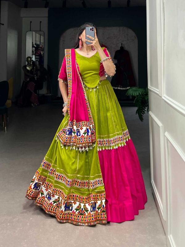 pr lnb1660 cotton gamthi and gota patti work readymade lehenga choli