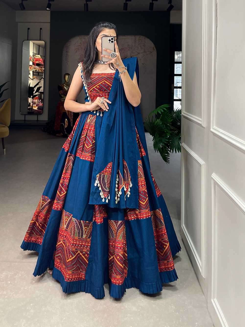 pr lnb1696 cotton foil work readymade function look garba special lehenga 