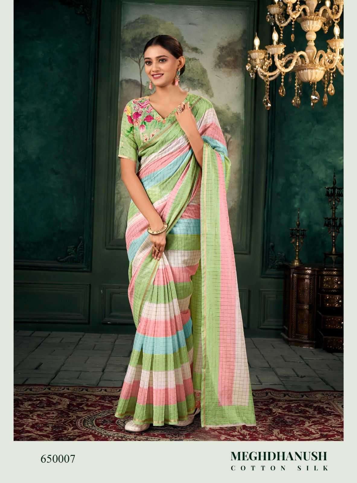 pr meghdhanush cotton silk series 65001-65007 Chanderi linen saree