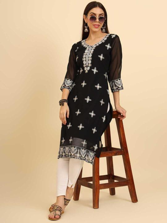 pr naomi Lucknowi chickankari work readymade long kurti