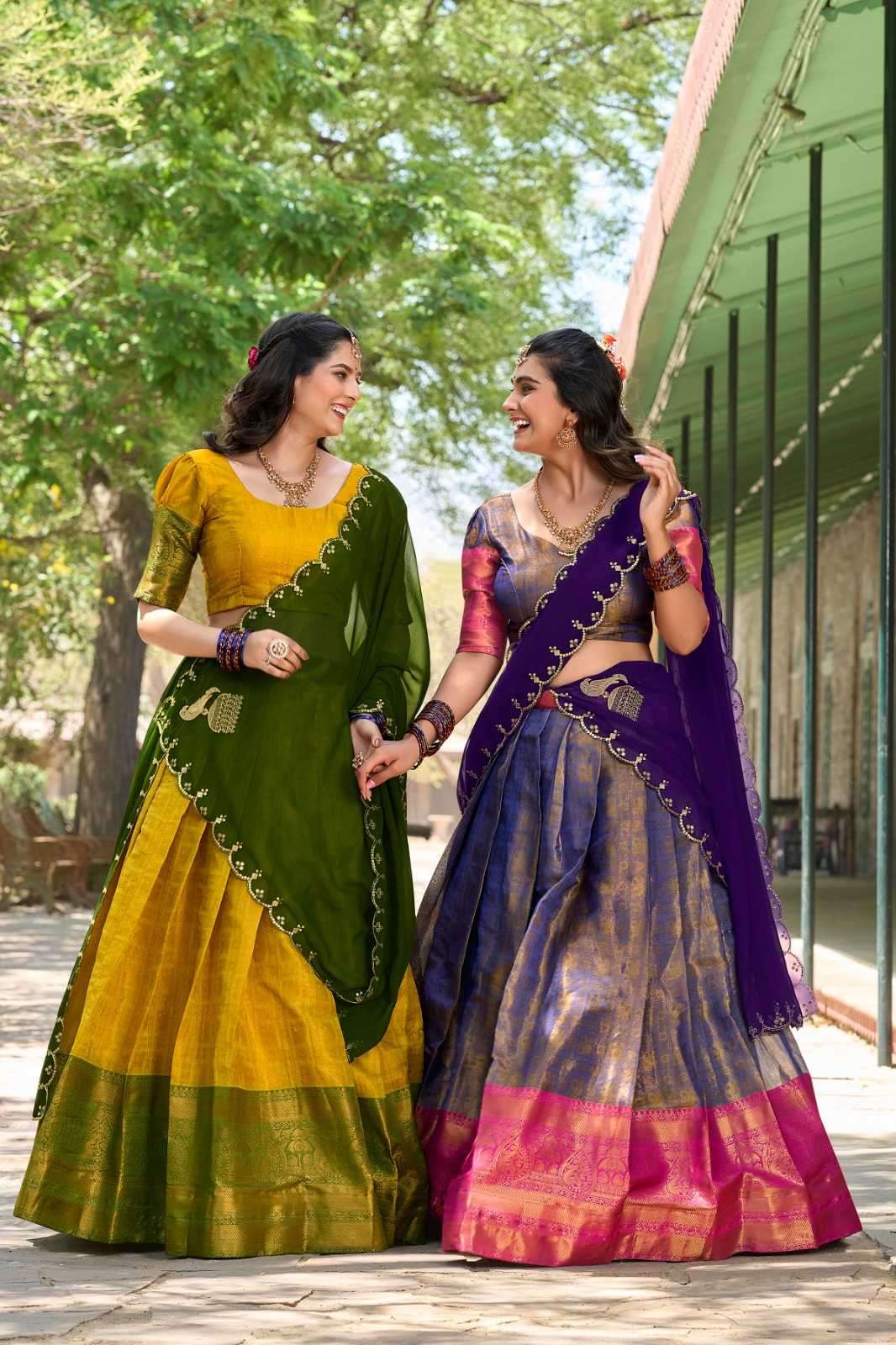 pr sambhavi kanjivaram zari weaving fancy stitch lehenga