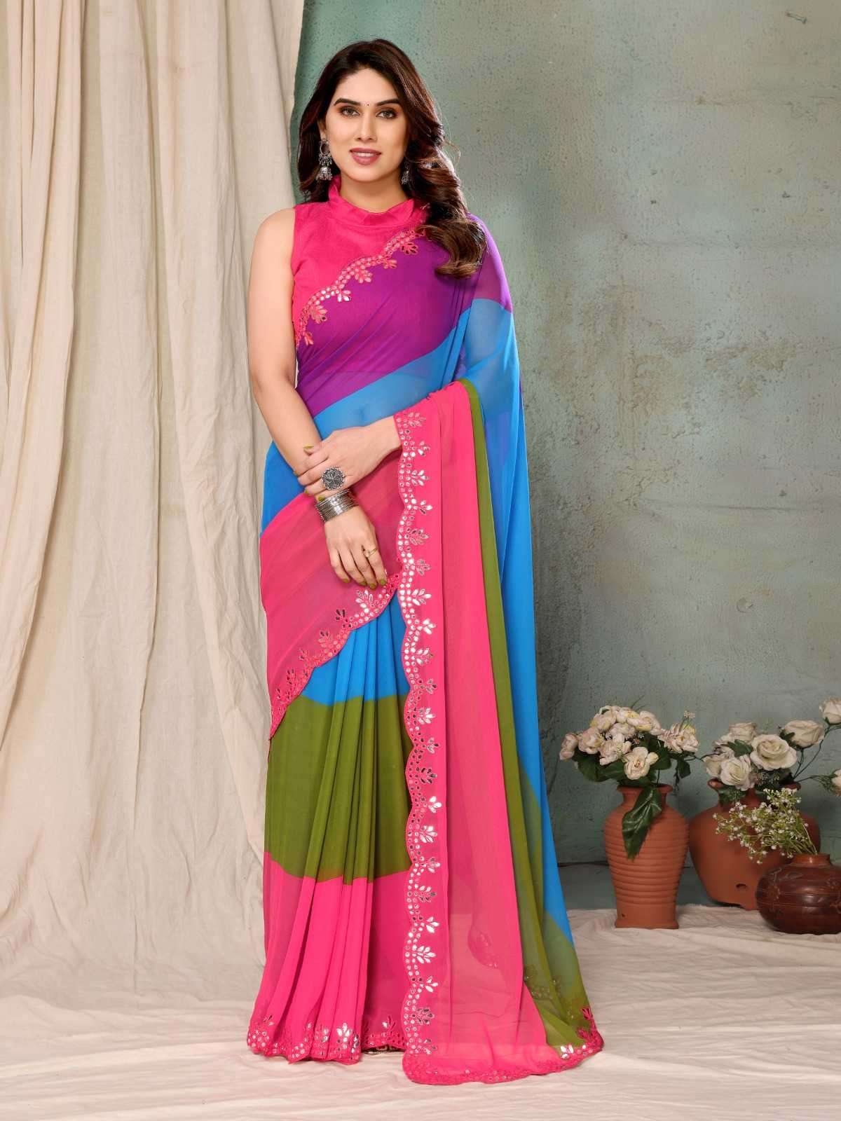 pr simran georgette organza new trendy saree wholesaler