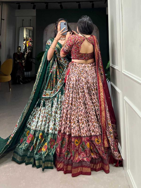 pr trishika tussar silk floral print with foil print stitch lehenga 