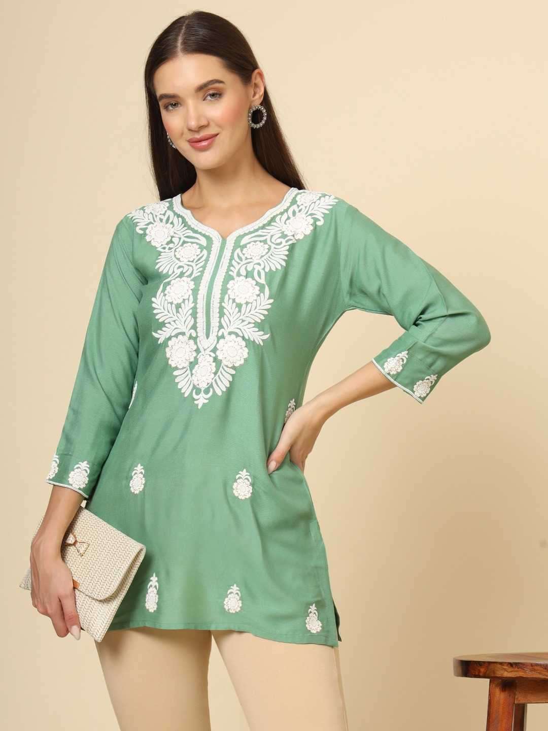 pr viha vol 3 Rayon Lucknowi chikankari work kurti